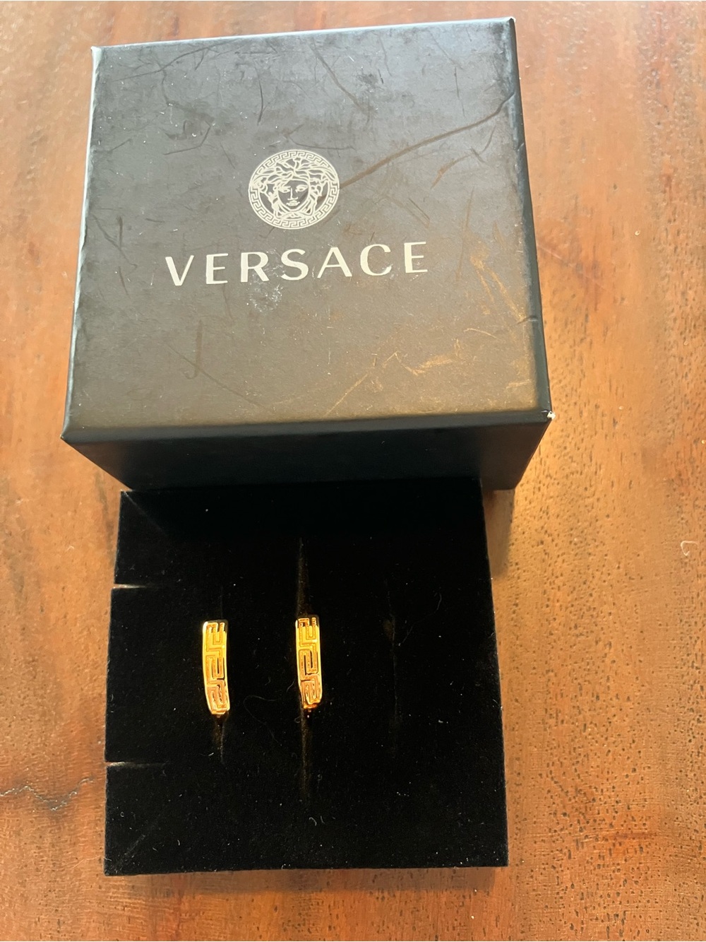 Versace Gold Greek Key Mini Hoop Earrings